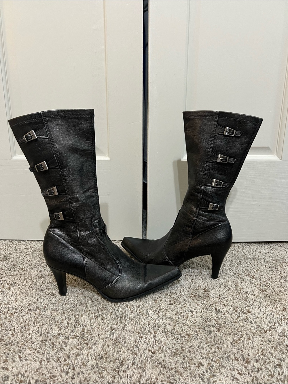 vintage mid-calf Y2K Franco sarto buckle heel boots